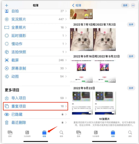 亳州苹果手机维修分享iOS 16 中相册重复项目功能使用方法 